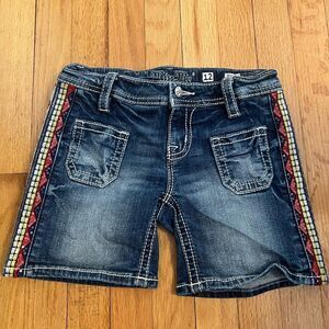 Miss Me Denim Shorts with Colorful Trim